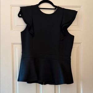 VENUS Black Flutter Sleeve Peplum Top